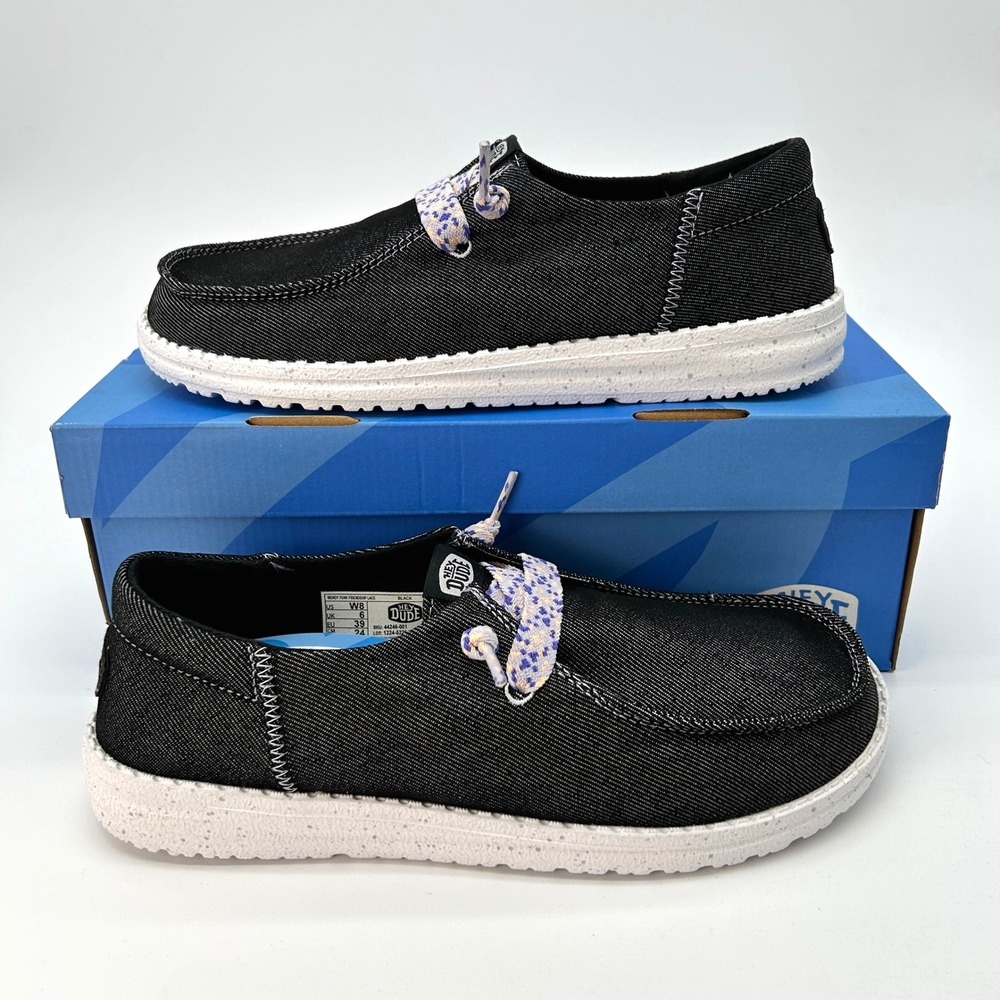 Hey Dude Wendy Funk Womens Size 8 Slip On Sneakers Black Friendship Lace NEW